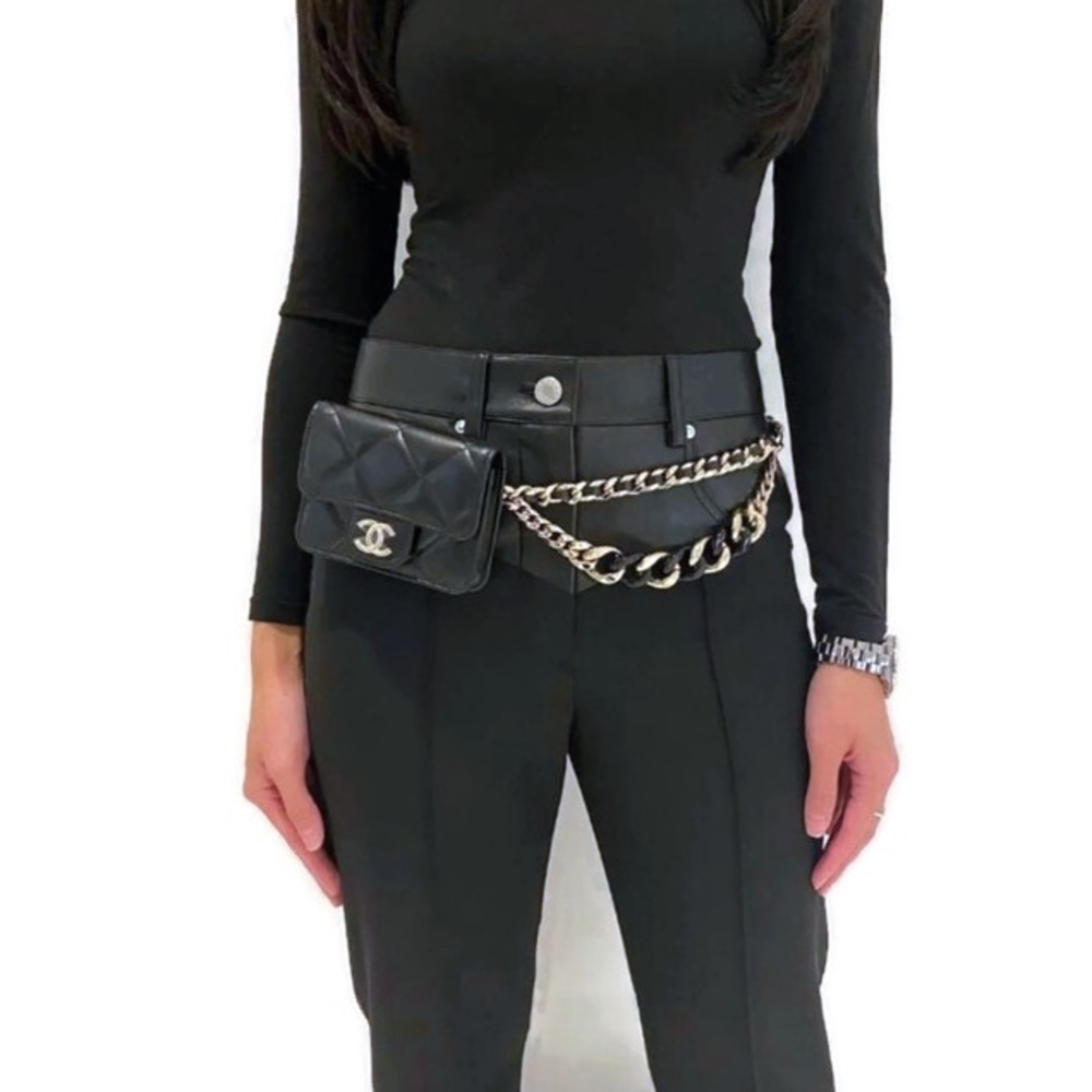 Authentic CHANEL Black Lambskin Mini Clutch Belt Waist Bag Gold Hardware - Picture 11 of 15